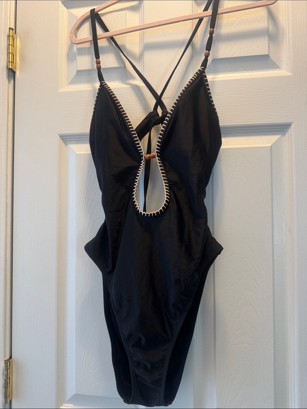 Shade & Shore Black One-Piece Swimsuit with White Trim